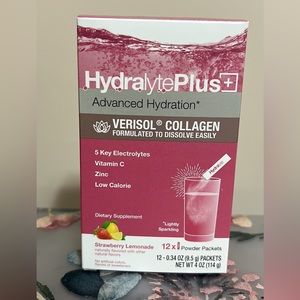 Hydralyte plus strawberry lemonade collagen hydration packets